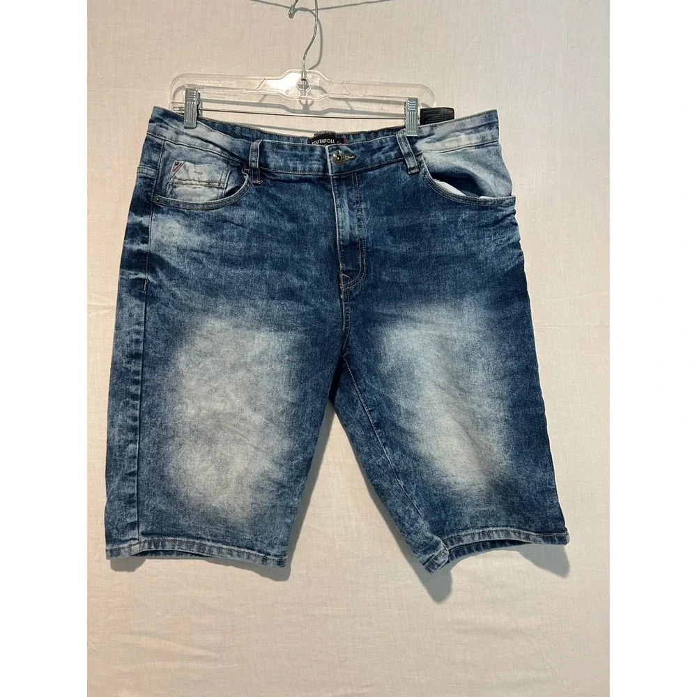 Southpole Mens Slim Fit Acid Wash Denim Shorts Blue Size 38 Streetwear Y2K